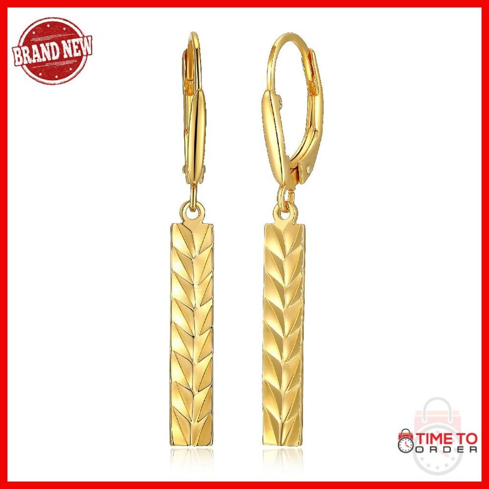 Sterling Silver Gold Plated Geometric Bar Drop Earrings Hypoallergenic